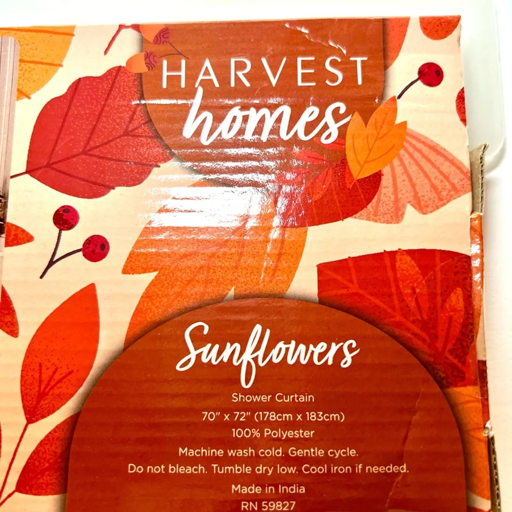 Harvest Sunflowers Fabric Shower Curtain Yellow Rust Orange Bold Colors